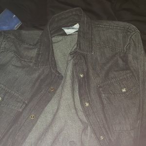 Denim pearl snap button up